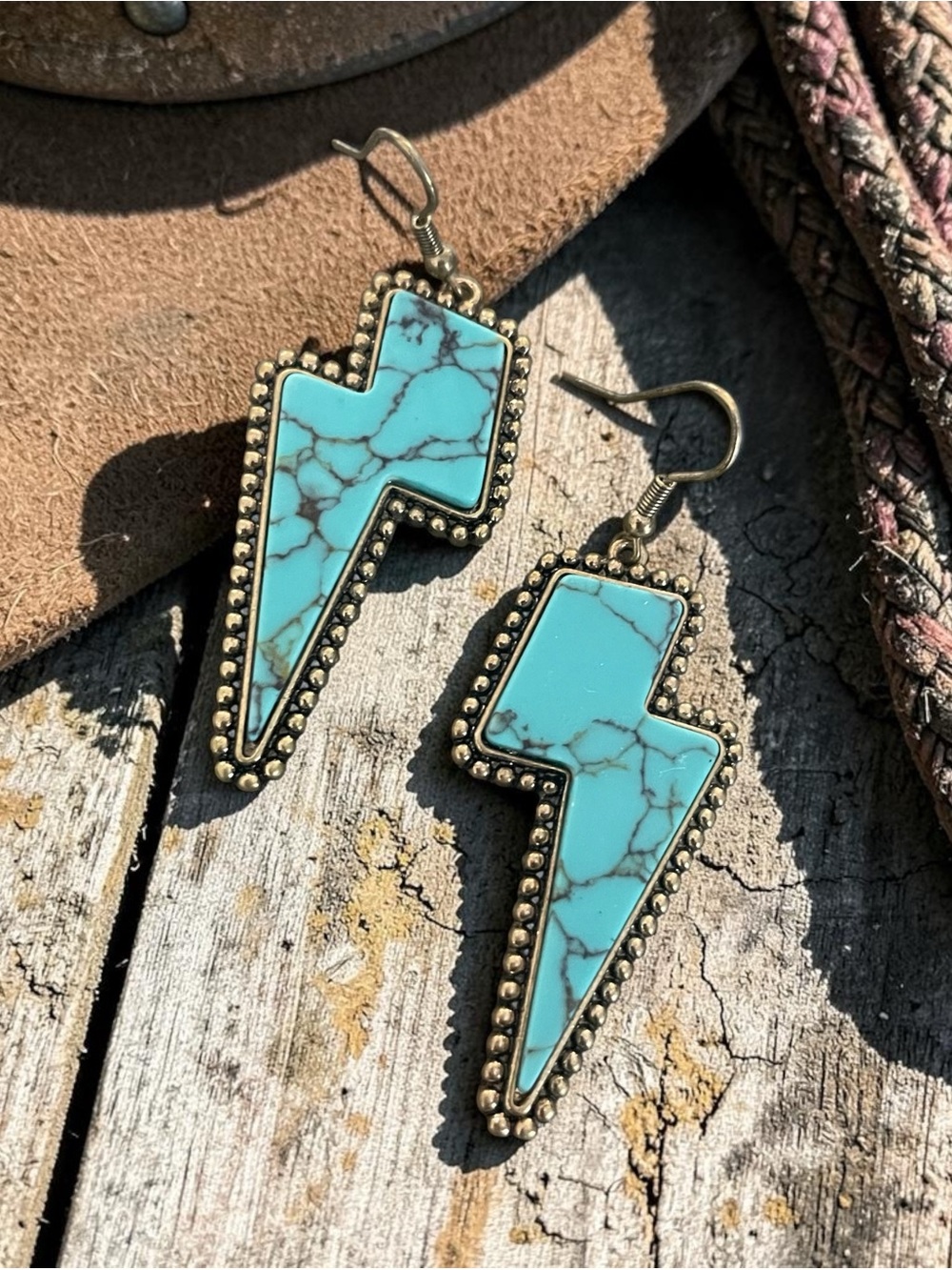 Private Label Turquoise Lightning Bolt Drop Earrings